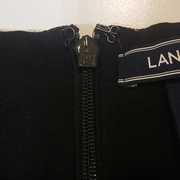 Lands' End Midi Dress Short Sleeves Pockets Stretch Size 12 Black Tan Print - Picture 12 of 16